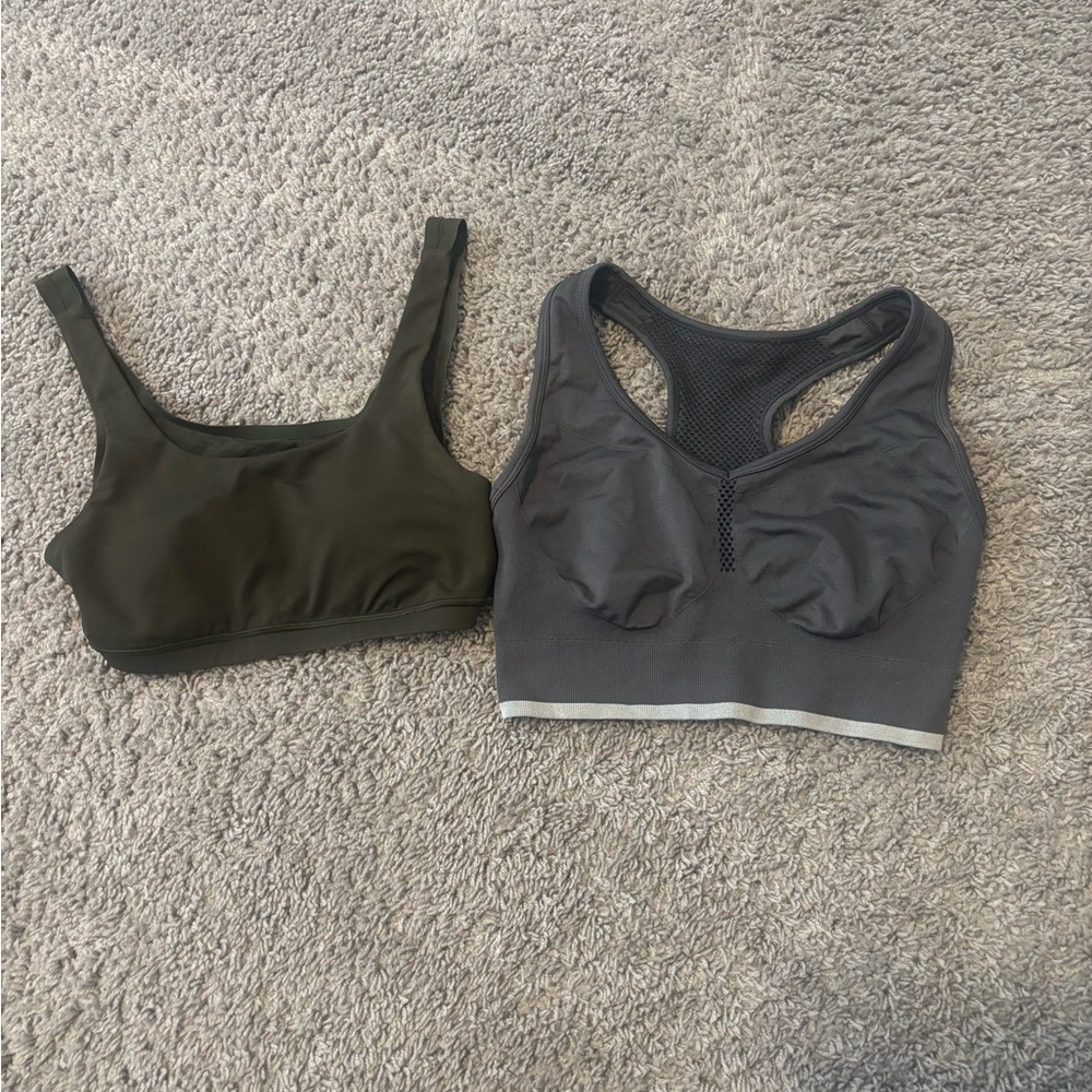 Workout Sports Bras - Olive Green & Charcoal Gray